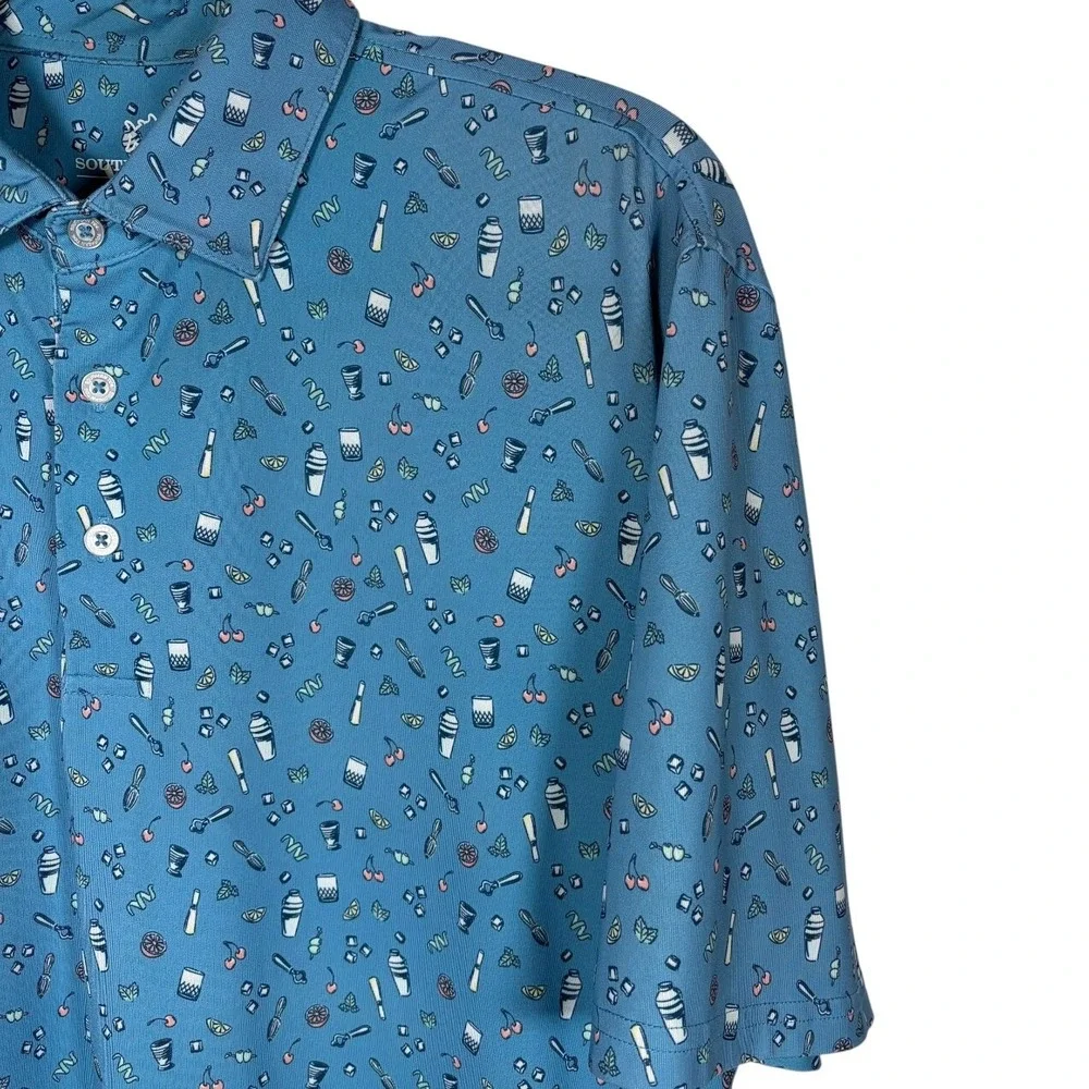 Southern Tide‎ Performance Polo Mens M Hampstead Cocktail Print Short Sleeve